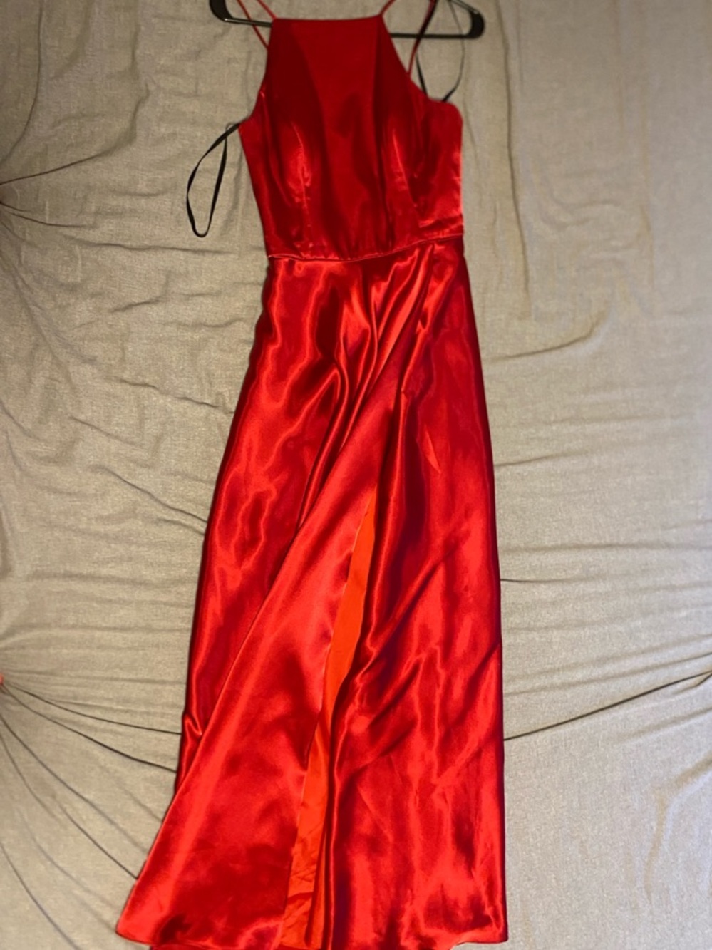 Satin Red Spaghetti-Strap Prom Gown